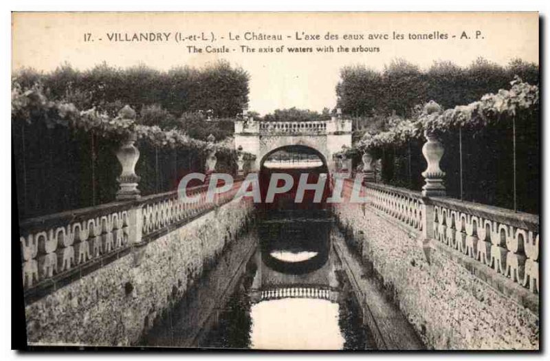 Old Postcard Villandry Chateau I and L the water axis with arbors
