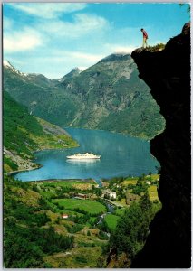 The Flydal Ravine Geiranger Norway Jump Cliff Mountain Lake Postcard