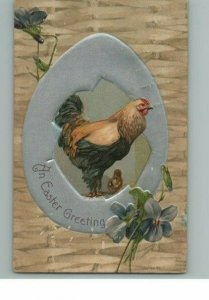  1908 Easter Greeting Postcard Embossed Vintage Antique Chickens Floral 