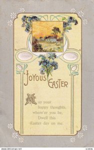 EASTER, PU-1911; Country sunset view, Blue flower bouquets