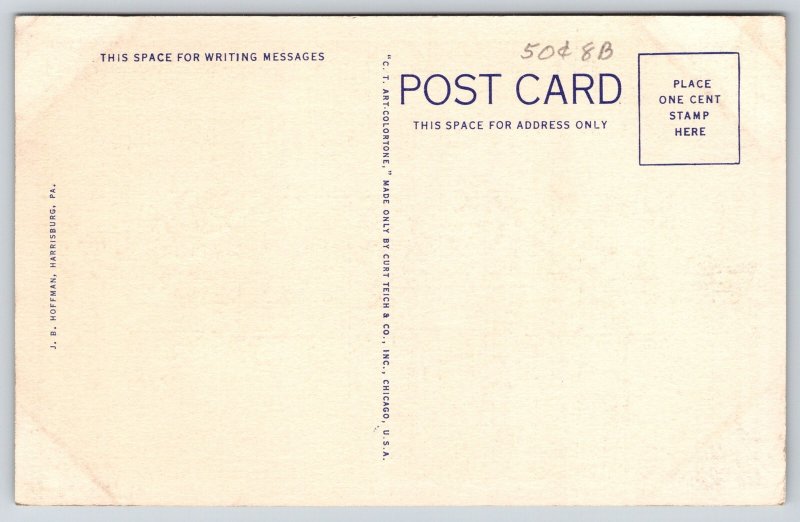 Harrisburg Pennsylvania~Market St Bridge~Night~Lamps~Moon~1940s Linen Postcard