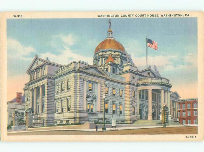 Unused Linen COURT HOUSE Washington Pennsylvania PA n4521