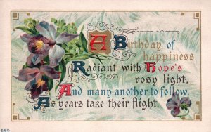 Vintage Postcard Birthday Of Happiness Radiant With Hope Fancy Flowers Greetings