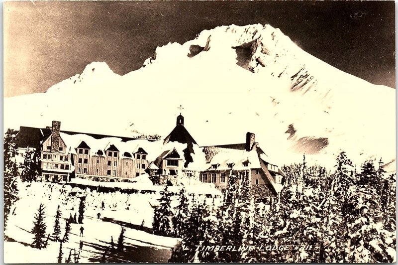 1930s MOUNT HOOD OREGON TIMBERLINE LODGE SNOW SKIING PHOTO RPPC POSTCARD 41-40
