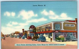 JUAREZ, MEXICO   Street Scene   LOBBY CAFE Curio Shops  c1940s Linen  Postcard