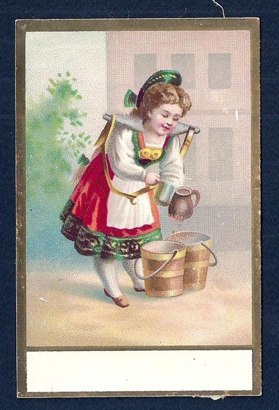 VICTORIAN TRADE CARD Girl Gathering Water