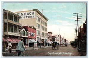 c1910's Long Branch NJ Broadway, Store Horse Carriage Scene Antique Postcard