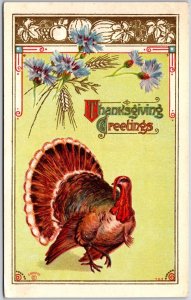 1912 Thanksgiving Greetings Wild Turkey Embossed Back Posted Postcard