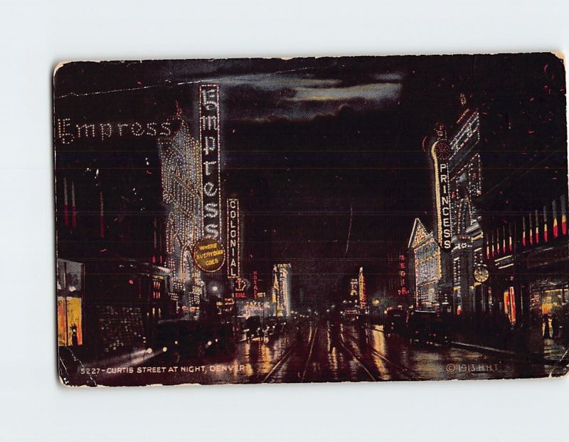 Postcard Curtis Street At Night Denver Colorado USA