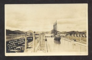 RPPC PANAMA CANAL ZONE MIRAFLORES LOCKS SHIP VINTAGE REAL PHOTO POSTCARD