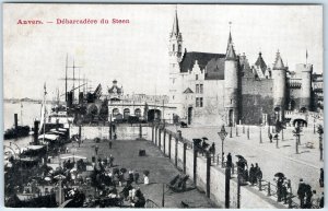 c1900s UDB Anvers, Belgium Debarcadere du Steen Castle Ships Harbor Crowd A359