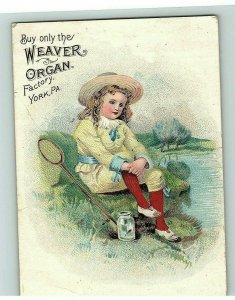  Trade Victorian Card Weaver Organ Factory Adorable Girl Fishing At Lakeside 