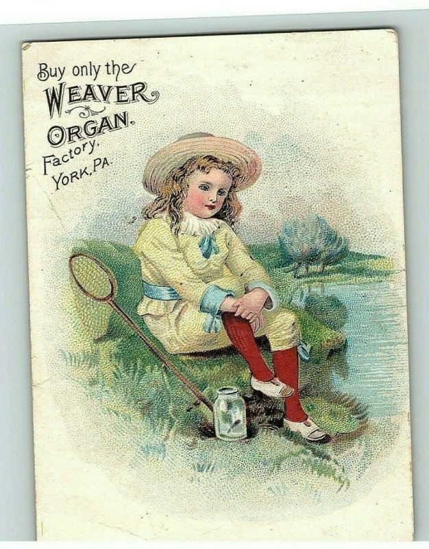  Trade Victorian Card Weaver Organ Factory Adorable Girl Fishing At Lakeside 