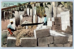 Bermuda Postcard Stone Quarry Two Men at Construction Work c1910 Antique