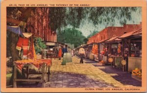 Olvera Street Los Angeles California Linen Postcard C036
