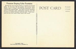 Firestone Singing Color Fountains Advertising Postcard Chicago 1933 World's Fair