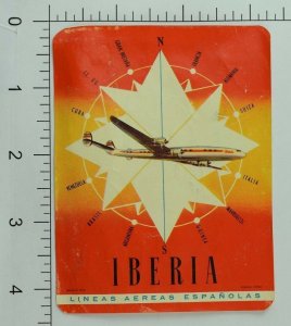 1940's-50's Iberia Spanish Airlines Luggage Label Original E18