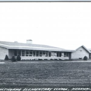 c1950s Keokuk, IA RPPC Hawthorne Elementary School Bldg Real Photo Postcard A105