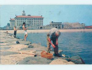 Pre-1980 FISHING FROM JETTY Asbury Park New Jersey NJ hn4865