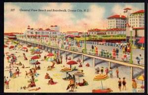 New Jersey OCEAN CITY General View Beach and Boardwalk LINEN