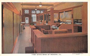 Wenona Illinois 1st state Bank, Interior, Color Lithograph Vintage PC U7028