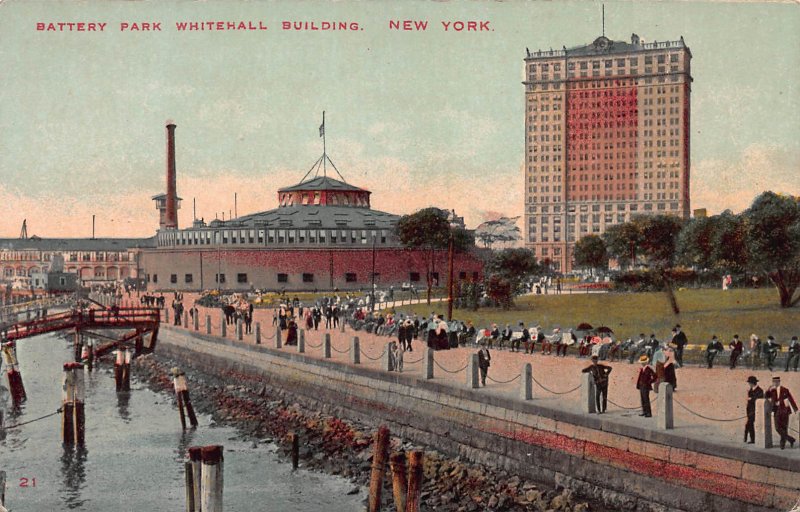 Battery Park, Whitehall Building, New York, N.Y.,  Early Postcard, Unused