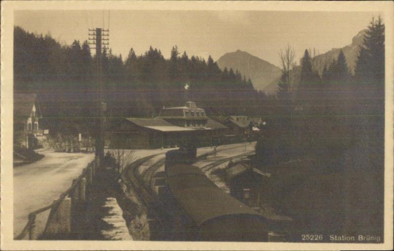 Brunig Switzerland RR Train Station c1910 Real Photo Postcard