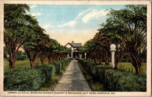 Umbrella Walk to Superintendent Home, City Park Norfolk VA Vintage Postcard H49