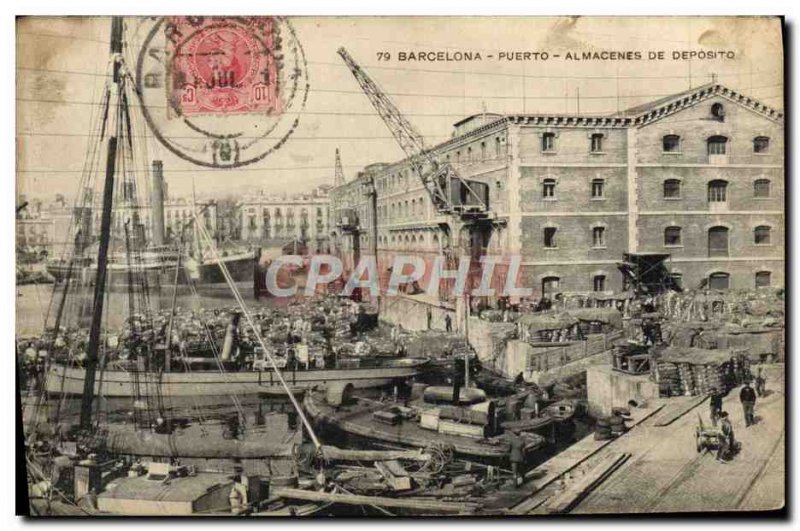Old Postcard Barcelona Puerto De Deposito Almacenes