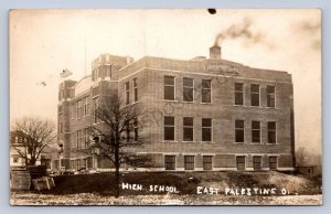 J87/ East Palestine Ohio RPPC Postcard c1910 High School Building 852