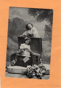 Two Little Girls RPPC Postcard Antique Children At Play Portrait