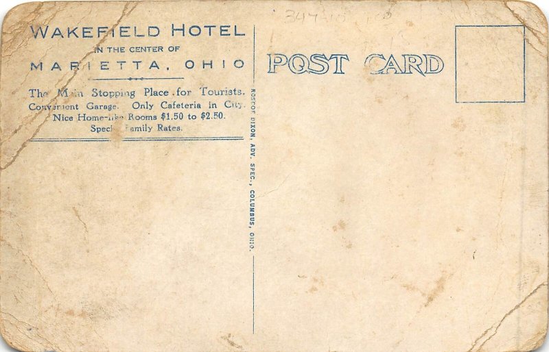 Marietta Ohio 1920s Postcard The Wakefield Hotel