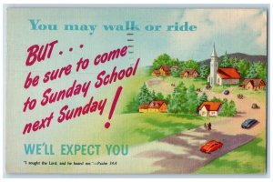 1956 You May Walk Or Ride Sunday School Edgewood Baptist Church Vintage Postcard 