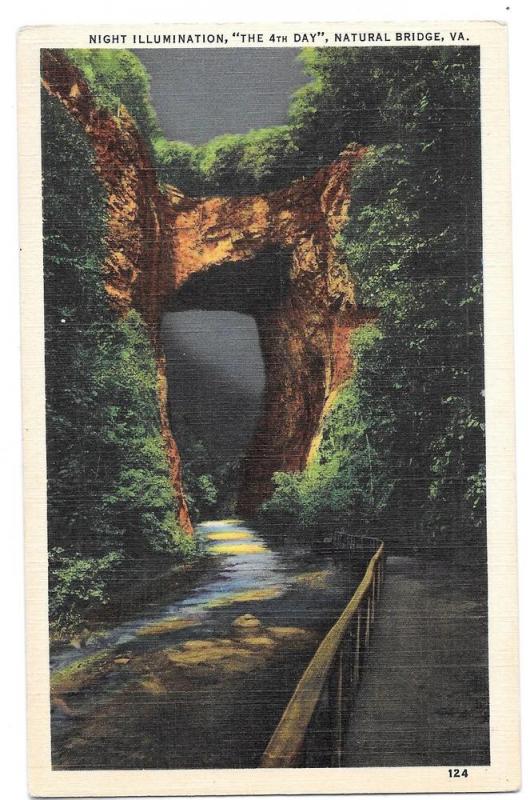 VA Natural Bridge Night Illumination 4th Day Postcard