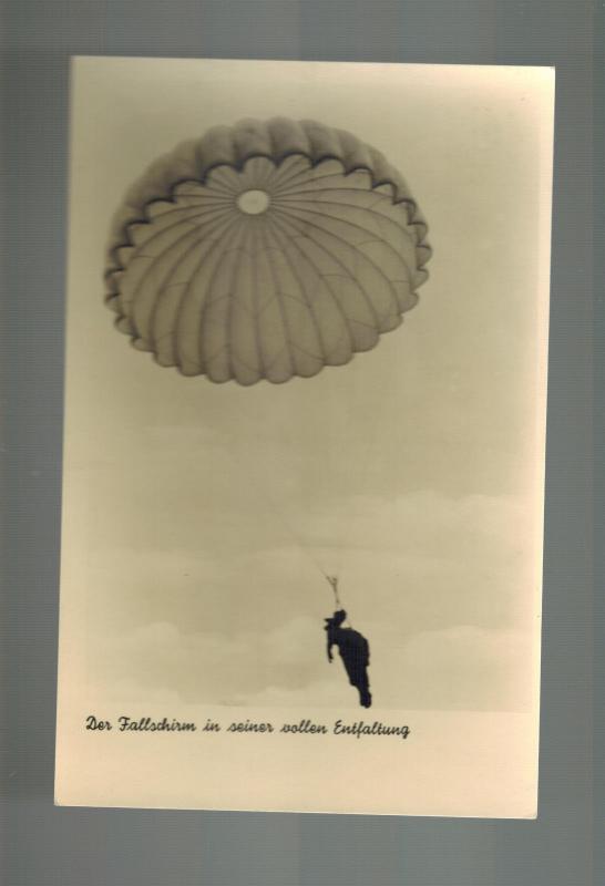 Mint WW2 Germany Luftwaffe Paratrooper in Sky Postcard RPPC Fallschirmjager