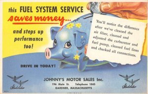 Gardner Massachusetts Johnny's Motor Sales Advertising Vintage Postcard AA50292