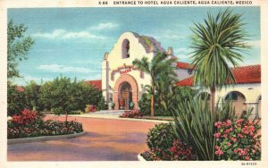 Caliente Mexico, View Entrance to Hotel Agua MX Vintage Postcard c1930