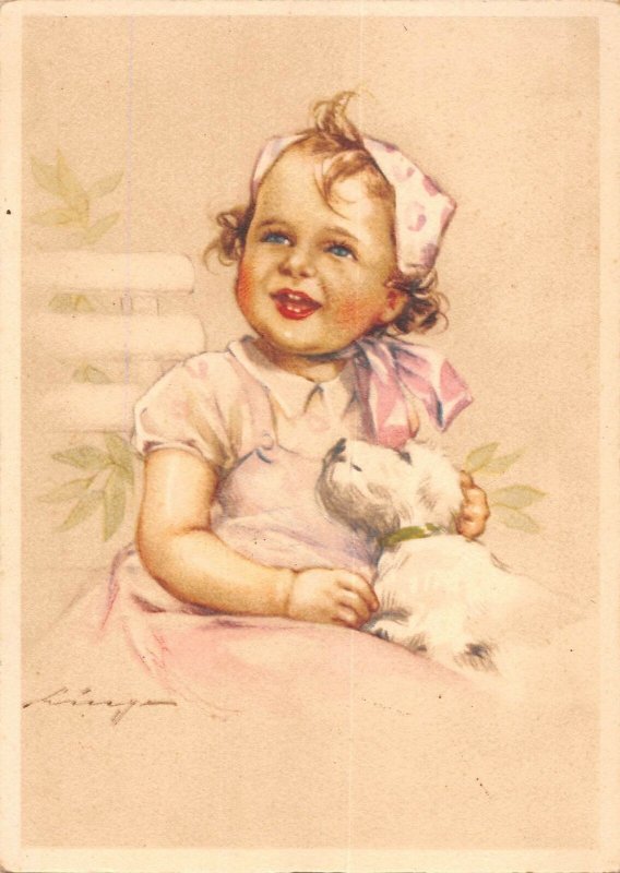 US4833 Little Girl Dog, Chien Postcard