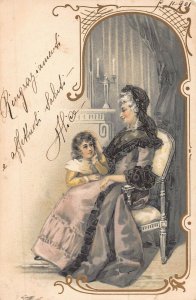 YOUNG CHILD ADMIRES BEAUTIFUL WOMAN~1901 GENOVA ITALY ARTIST PHOTO POSTCARD