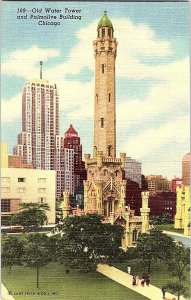 Postcard Old Water Tower Palmolive Bldg. Chicago IL Illinois