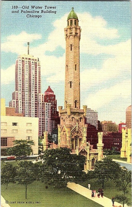 Old Water Tower Palmolive Bldg Chicago IL Vintage Postcard Standard View Card  