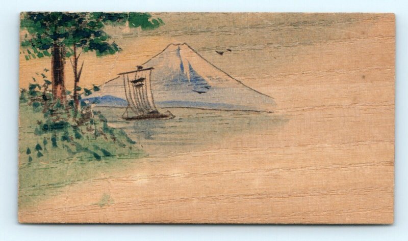 Handmade Balsa Wood Stock Trade Cards Hand Drawn Color LOT of 6 Japan China C13