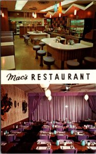 Postcard Mac's Restaurant 20 First Street Southwest in Rochester, Minnesota