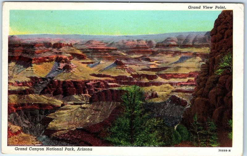 c1940s Grand Canyon Nat Park AZ Grand View Point Birds Eye Linen PC Verkamp A292