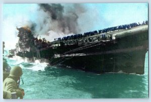 1945 The USS Franklin CV-13 Battleship Disaster Unposted Vintage Postcard