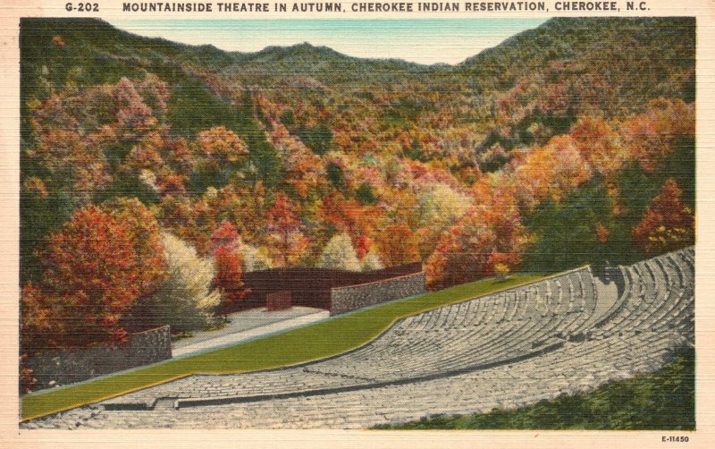 Vintage Postcard Mountainside Theater In Autumn Cherokee Indian Reservation NC