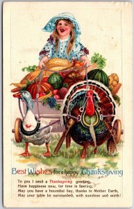 1911 Best Wishes For A Happy Thanksgiving Turkey Full Of Fruits Posted Postcard