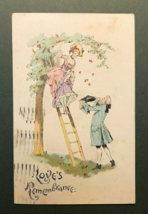 Circa 1911 When Love is Young Woman Latter Cherry Tree Embossed Tuck Postcard 