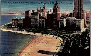 OAK STREET BEACH CHICAGO, ILL LINEN POSTCARD 20-9