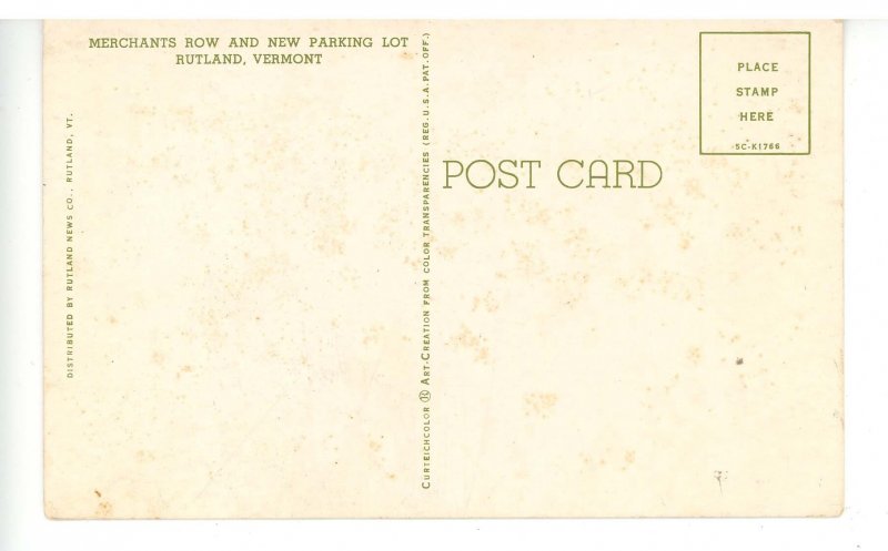 VT - Rutland. Merchants Row Street Scene ca 1953